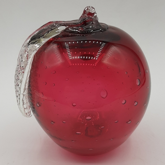Vintage Angelo Rossi Cranberry Glass Apple Figurine Handmade Original Sticker - Picture 3 of 7